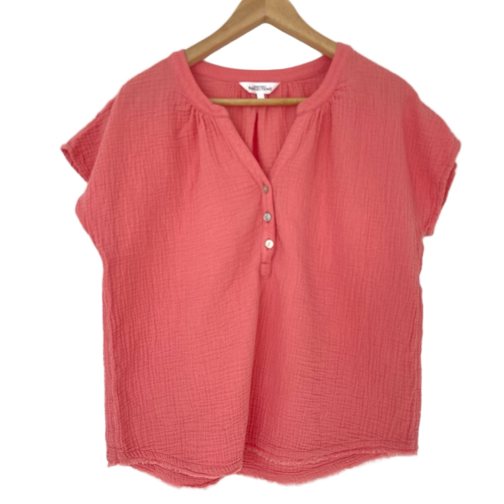 NORTHERN REFLECTIONS CORAL PINK SHORT DOLMAN SLEEVE 100% COTTON GAUZE BLOUSE, M